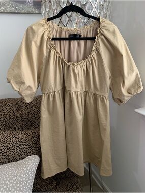 House of Harlow 1960 Khaki Puff-Sleeve Babydoll Dress